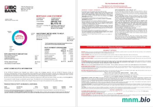 USA Teksas IBC Bank wyciąg z kredytu hipotecznego w formatach Word i PDF, 4 strony 1-2